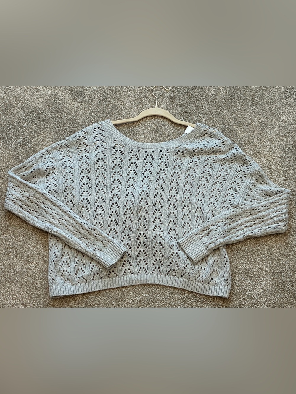 Hollister Light Gray Openwork Crewneck Sweater